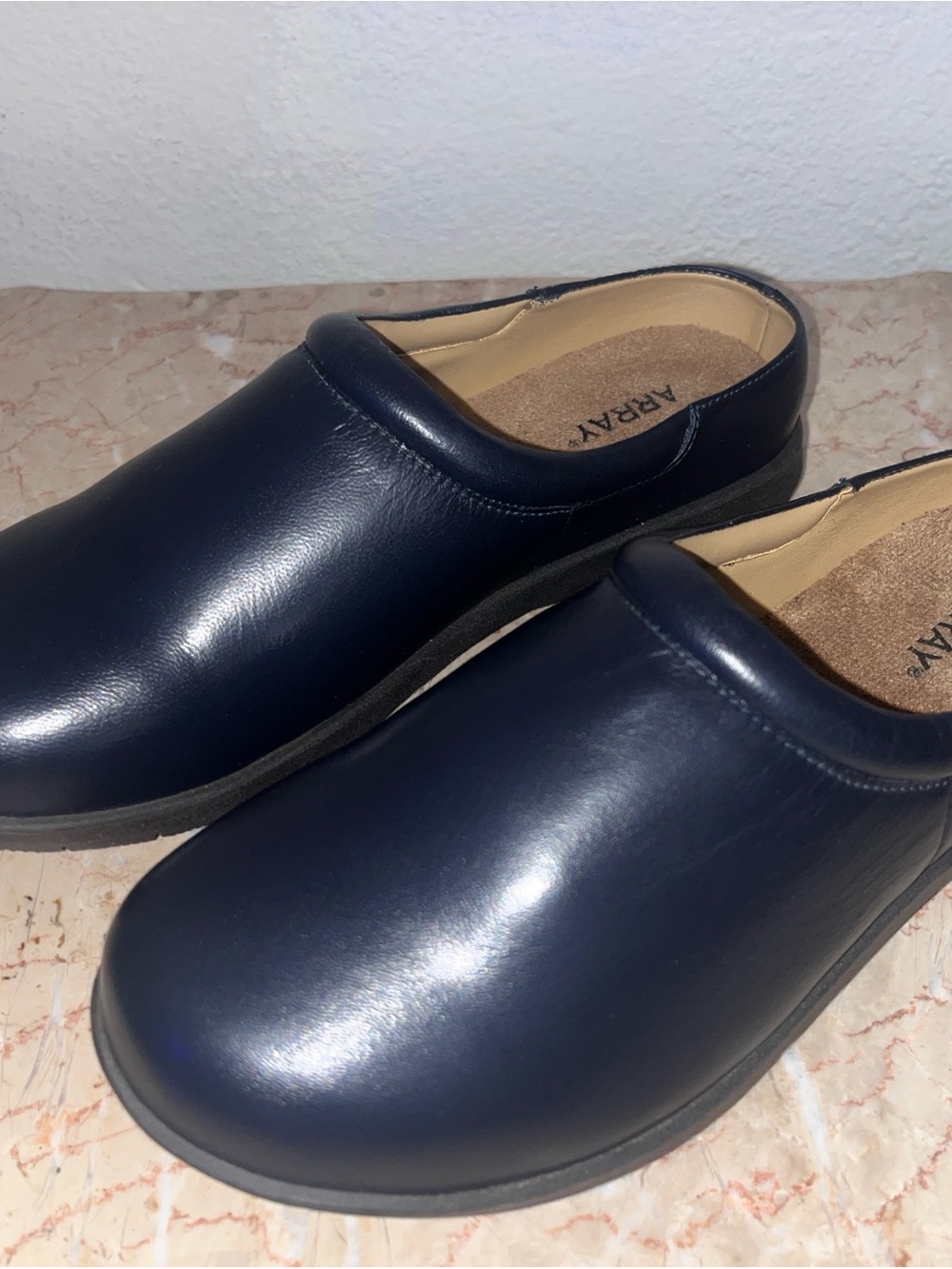 Array Navy Leather Slip-On Mules